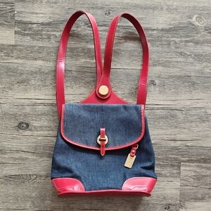 Vintage Dooney & Bourke Denim And Leather Purse Backpack. BO 621574